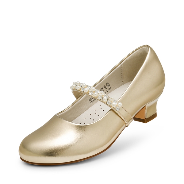 Girls' Rhinestone Mary Jane Low Heels - GOLD -  0